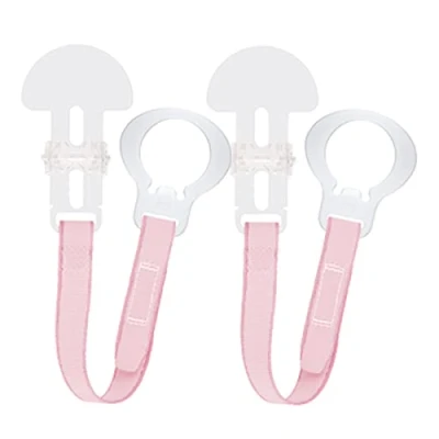 Abbildung von MAM Soother Clips, Pack of 2, Baby Chain Fits All Soothers, Newborn Essentials, Pink with Strap (Soothers Not Included)