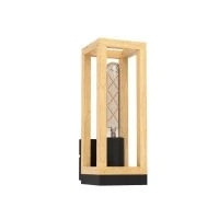 Abbildung von Eglo 43745 Wandleuchte NAFFERTON Stahl schwarz, Holz braun E27 1X40W L:10cm B:12.5cm H:28cm dimmbar