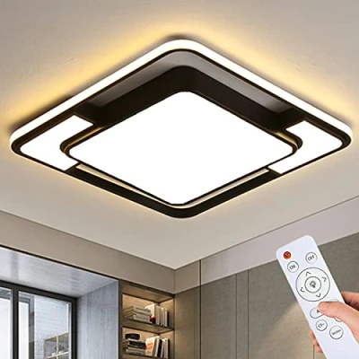 Abbildung von style home LED Deckenleuchte Metall Deckenlampe, 90W dimmbar mit Fernbedienung, fest integriert, Warmweiß bis Kaltweiß 3000K 6000K, 42x6cm Quadratisch für Wohnzimmer Schlafzimmer Küche, Schwarz
