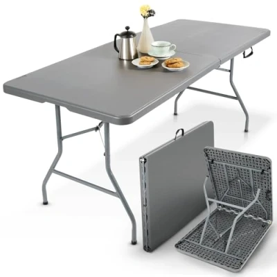 Abbildung von Arebos Buffettisch zusammenklappbar 182 x 74 cm Wetterfest Gartentisch Partytisch Klapptisch für Garten Terrasse und Balkon 8 Personen Campingtisch mit Tragegriff Anthrazit
