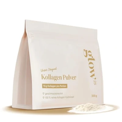 Abbildung von Glow25® Collagen Pulver [300g] Premium Kollagen Hydrolysat Peptide Typ 1 und 3 Gute Löslichkeit Neutral
