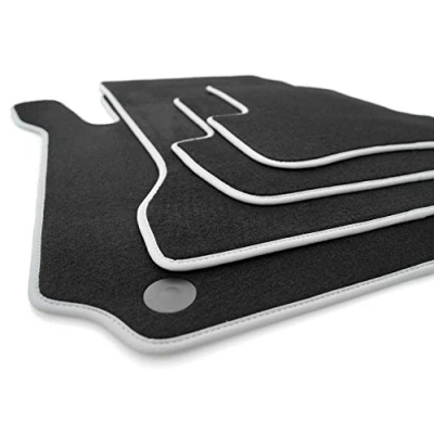 Abbildung von kh Teile Fußmatten passend bei W211 S211 AMG Premium Velours Autoteppich Matten, Schwarz Silber, 4 teilig
