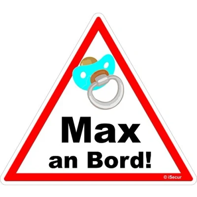 Abbildung von easydruck24de Auto Aufkleber Baby an Bord, Max I kfz_454 16 x 14 cm groß Junge Sticker mit Schnuller Hinweis Achtung Vorsicht wetterfest