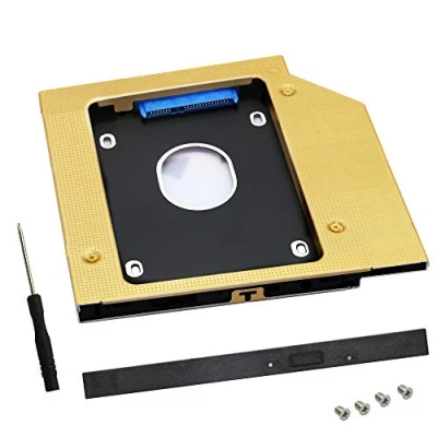 Abbildung von SATA 2nd SSD HDD Festplatten Caddy Tray, 9,5 mm, 6,35 cm III und Festplatte, universeller Einsatz für Laptop CD/DVD ROM DiscTray Drive Slot (goldfarben)