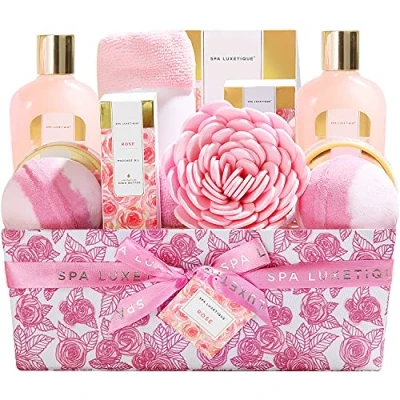 Abbildung von Geschenkkorb für Frauen, SPA LUXETIQUE 12 tlg. Bade Geschenkset Rosenduft, Geschenke Geburtstagsgeschenk, Wellness Set Geschenkbox Muttertagsgeschenk, Weihnachtsgeschenke