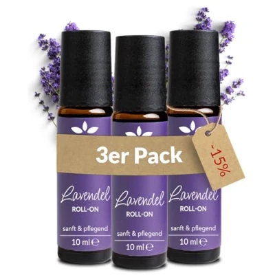 Abbildung von Heldengrün® BIO Roll On Lavendel [100% NATURREIN] Dermatologisch getestet 2 in 1: Duft &amp; Pflege Lavendelöl mit Jojoba Mandelöl Ideal am Abend 3 x 10 ml