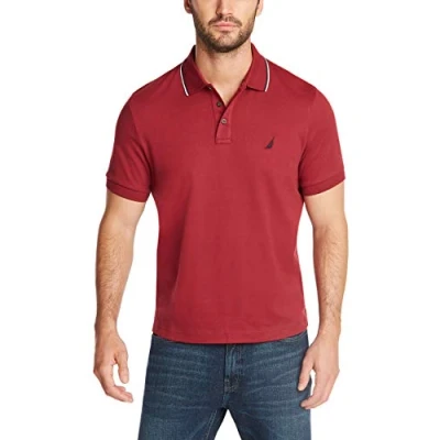 Abbildung von Nautica Herren Classic Fit Short Sleeve Dual Tipped Collar Polo Shirt Poloshirt, burgunderfarben, Klein