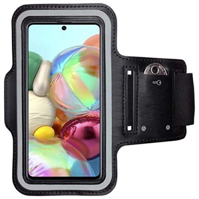 Abbildung von CoverKingz Sportarmband für Samsung Galaxy A51 Armtasche mit Schlüsselfach Oberarm Halterung Sport Laufarmband Handy Armband Schwarz