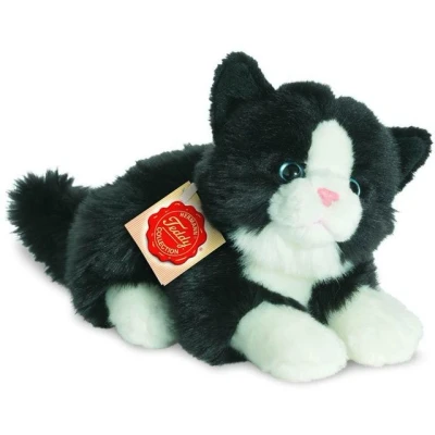 Abbildung von Teddy Hermann® Kuscheltier Katze liegend schwarz/weiß, 20 cm, zum Teil aus recyceltem Material