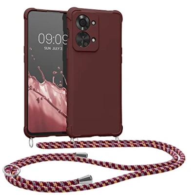 Abbildung von kwmobile Necklace Case kompatibel mit OnePlus Nord 2T 5G Hülle Cover Kordel zum Umhängen Silikon Schutzhülle Bordeaux Violett