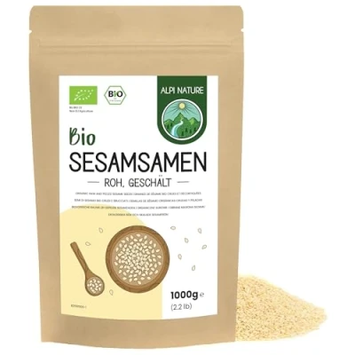 Abbildung von Sesamkörner bio geschält 1kg von Alpi Nature, Sesam weiß, weiss, geschälter weißer Sesam, Samen, Sesamsamen roh, Natus aus vegan, glutenfrei