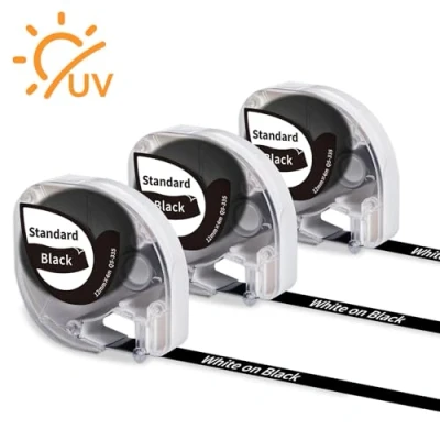 Abbildung von Phomemo P12/P12 Pro/LT12 Etikettenband Kompatible für Dymo 12mm x 4m, Thermotransfer Etiketten Weiß auf Schwarz Q5 335 Haltbar Hitzebeständig Kompatibel mit LetraTag LT 100H