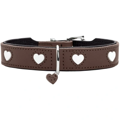 Abbildung von HUNTER Hundehalsband Love, Farbe: braun/schwarz, weiches, Robustes Rindsleder, einzeln eingenähte Herzen, handgefertigt, hoher, besonders anschmiegsam, Made in Germany, Größe 42