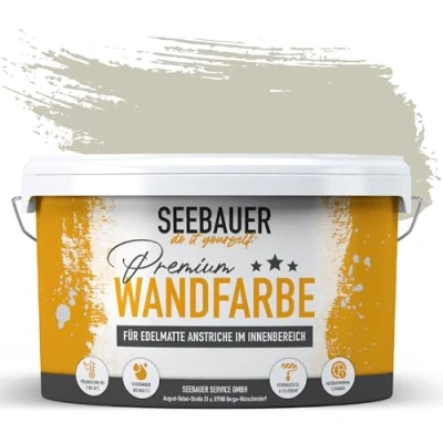 Abbildung von SEEBAUER diy Wandfarbe Braun 10L für Innen (No. 665 Khaki Fruit) Edelmatte hellbraune Innenfarbe Brauntöne sehr hohe Deckkraft Matt, Abwaschbar und Tropffrei