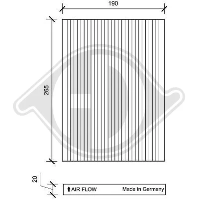 Abbildung von DIEDERICHS DCI1153 Innenraumfilter Aktivkohlefilter 190 265 20 Climate NISSAN: Qashqai 2, / Qashqai+2 I, X Trail
