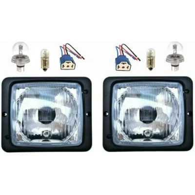 Abbildung von MelTruck® 2x R2 Scheinwerfer mit Fernlicht Positionslicht Abblendlicht für IHC Fendt Zetor E20 Lampenfassungen und Glühbirnen 12V (3 Funktionen Lampenfassungen)
