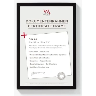 Abbildung von walther design Bilderrahmen schwarz 21 x 29,7 cm (DIN A4) Dokumentenrahmen Peppers Holzrahmen BP130B