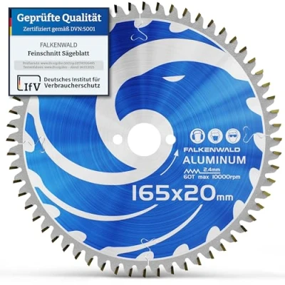 Abbildung von FALKENWALD ® Sägeblatt 165x20 mm ideal für Aluminium Kreissägeblatt feine Schnitte in Kompatibel mit Makita und Bosch 165 x 20