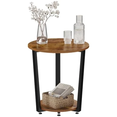 Abbildung von WOLTU Couchtisch rund, Beistelltisch modern, Wohnzimmertisch klein, Sofatisch mit 2 Ablagen, Wohnzimmer Tisch für Couch, Nachttisch, Stauraum, aus Holzwerkstoff, Vintagebraun, BTS13shm