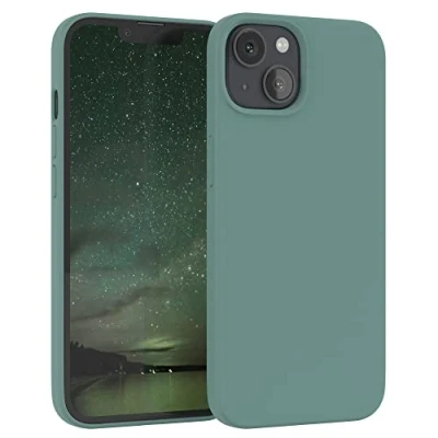 Abbildung von EAZY CASE Premium Silikon Handyhülle kompatibel mit iPhone 13, Slimcover Kameraschutz und Innenfutter, Silikonhülle, Schutzhülle, Bumper, Handy Case, Hülle, Softcase, Nacht Grün