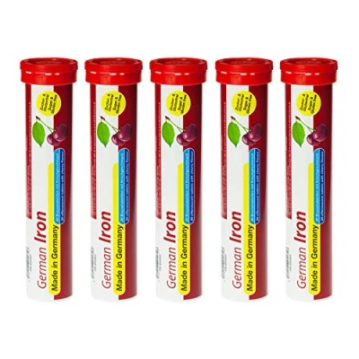 Abbildung von Eisen Brausetabletten 5x20 Stk. Kirsch Geschmack 14 mg Zuckerfrei T&amp;D Pharma German Iron Made in Germany