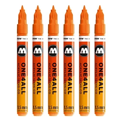 Abbildung von Molotow One4All 127HS CO Acryl Marker (1,5 mm Strichstärke, hochdeckend und permanent, UV beständig, für fast alle Untergründe) 6 Stück Farbe 218 neonorange floureszierend
