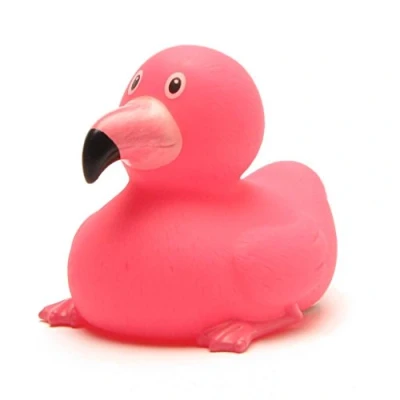 Abbildung von Badeente Flamingo I Quietscheente pink L: 7,5 cm inkl. Gummienten Schlüsselanhänger im Set