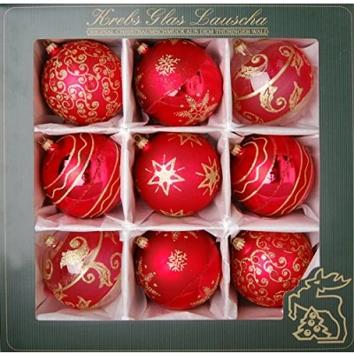 Abbildung von Krebs Glas Lauscha Weihnachtsdekoration/Christbaumschmuck aus Satin Glaskugelsortiment Farbe: Rot Inhalt: 9 Stück Größe: ca. 10 cm