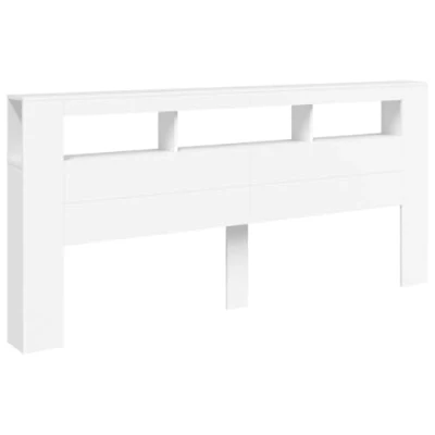 Abbildung von vidaXL LED Kopfteil, Bettkopfteil mit Leuchten, Betthaupt Ablagen, Bettzubehör Schlafzimmer, Weiß 220x18,5x103,5cm Holzwerkstoff