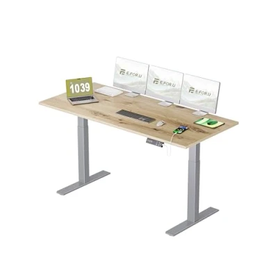 Abbildung von E.For.U® Höhenverstellbarer Schreibtisch 180x80 cm, 2 Motoren, Stabiler Höhenverstellbar Elektrisch Mit Fach Teleskop, 4 Memory Steuerung, Tischplatte (Silber + Asteiche)