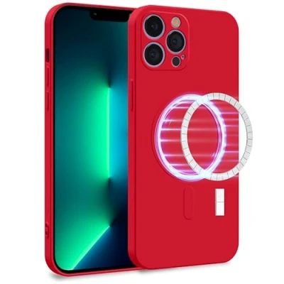 Abbildung von MyGadget Hülle für Apple iPhone 13 Pro Max [ kompatibel mit MagSafe ] Zweilagige Handyhülle Kameraschutz Cover Innenfutter &amp; Silikon außen Rot