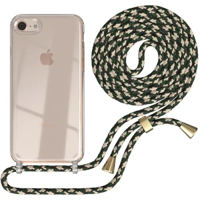 Abbildung von EAZY CASE Handykette kompatibel mit iPhone SE (2022/2020) / 8/7 Handyhülle Umhängeband, Handykordel Schutzhülle, Silikonhülle, Hülle Band, Stylische Kette, Grün Camouflage