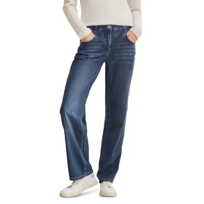Abbildung von Cecil WIDE Streifen Jeans Straight Leg, Damen, Größe: 32x32, Blau