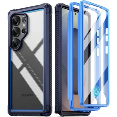 Abbildung von POETIC Guardian Hülle für Samsung Galaxy S25 Ultra 5G, 6M Falltest gemäß Militärstandard, integrierter Displayschutz und Fingerabdruck ID, robuste stoßfeste Ganzkörperhülle, Blau/Klar