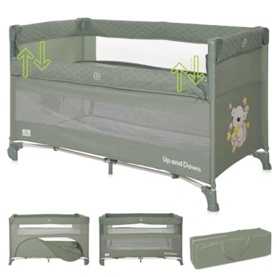 Abbildung von Lorelli 3 in 1 Babybett, Beistellbett und Laufstall Up and Down, Kinderbett mit 2 Ebenen, Seiteneingang Faltbarer Seitenwand, Baby Reisebett, grün