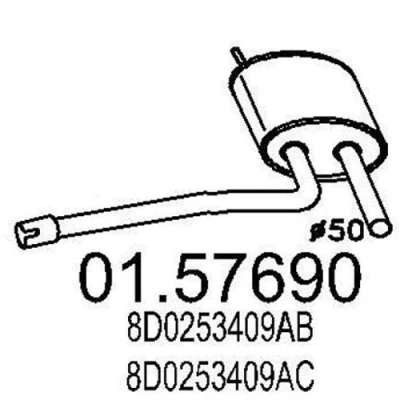 Abbildung von MTS 01.57690 Mittelschalldämpfer 1090 AUDI: A4 B5 Limousine, Avant