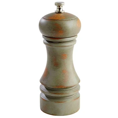 Abbildung von APS Salzmühle „Professional Vintage“, (Ø x H): 5,5 15 cm, 200 g, kleine Gewürzmühle aus deutschem Buchenholz im Vintagelook, Mahlwerk Edelstahl, Mahlgrad stufenlos einstellbar, Lindgrün