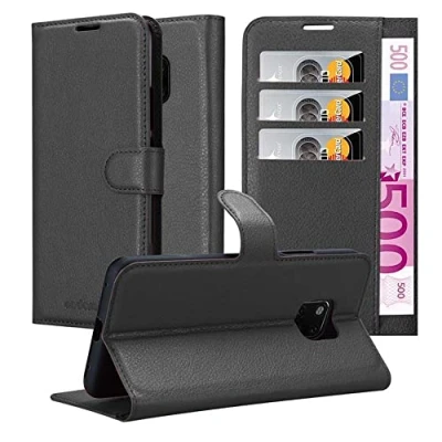 Abbildung von Cadorabo Hülle kompatibel mit Huawei Mate 20 PRO Handyhülle aus Kunst Leder Flip Klappbare Stoßfeste Magnetische [Standfunktion] [Kartenfächern] Cover für Tasche in Schwarz