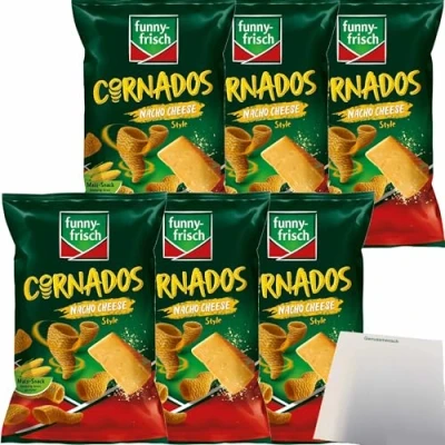 Abbildung von funny frisch Cornados Nacho Cheese Style 6er Pack (6x80g Packung) + usy Block