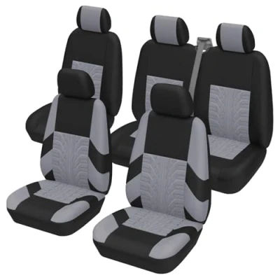Abbildung von TOYOUN Universal Auto Van Sitzbezüge Komplettes Set für 5 Sitzer, Vordersitzbezüge mit 1+2 Doppelsitzbezügen Beifahrer Rücksitzbezüge Kombi Cars Crew Combi, Grau