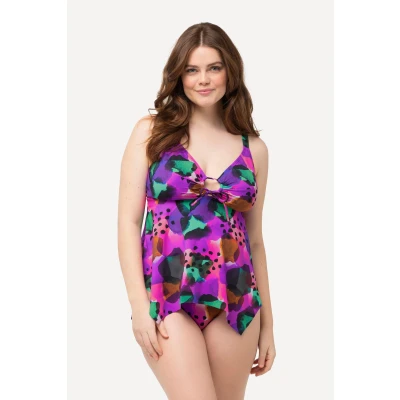 Abbildung von Ulla Popken Colorful Abstract Print Pointed HEM Tankini SET Badeanzug, Damen, Größe: 42, Neon berry