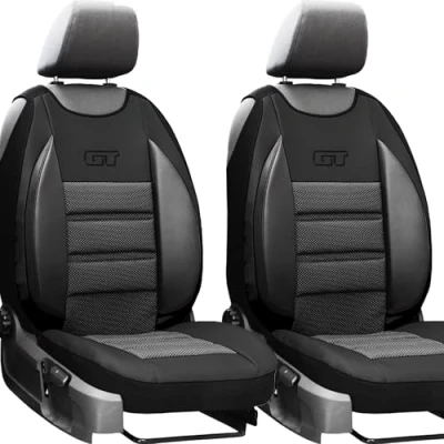Abbildung von moto MOLTICO Autositzbezüge Autositzschoner Universalgröße Sitzauflage Auto Ökologisches Leder Sitzbezug Vordersitze Matte für Sitze im Schonbezug Autositz Vorne Schwarz