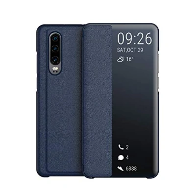 Abbildung von KANSI kompatibel mit Huawei P30 Hülle, Smart View Flip Hülle + Panzerglas Navy