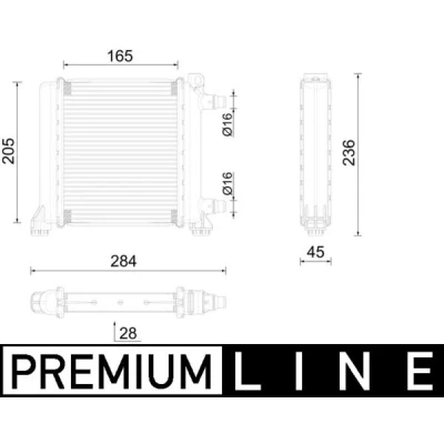 Abbildung von MAHLE ORIGINAL CR 2596 000P Kühler, Motorkühlung Aluminium 165 205 28 Kühlrippen gelötet MINI: Schrägheck, Clubman