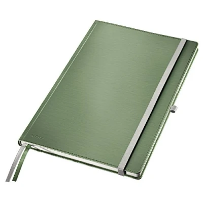 Abbildung von Leitz Notizbuch A4 liniert, 160 Seiten, 80 Blatt, Hardcover Mit hochwertigem Bezug, 100 g/m² Papier, Gummizugverschluss, Textilbänder, Stiftelasche, Tasche, Style Serie, Seladon Grün, 44750053