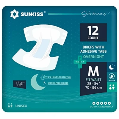 Abbildung von SUNKISS TrustPlus Inkontinenz Windeln für Erwachsene über Nacht, Saugfähige Einweg Unterwäsche Männer und Frauen mit Tabs, Unisex, Größe M, 12 Stück