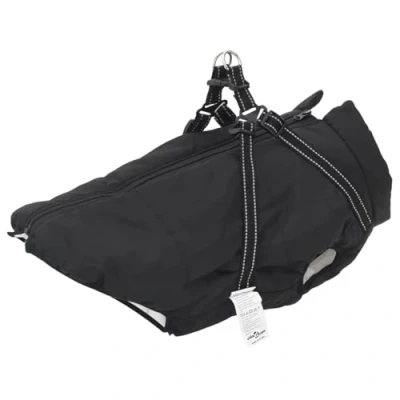 Abbildung von vidaXL Hundemantel mit Geschirr Wasserdicht Reflektierend Schwarz L52, Winter, Hundejacke Geschirr, Welpenmantel