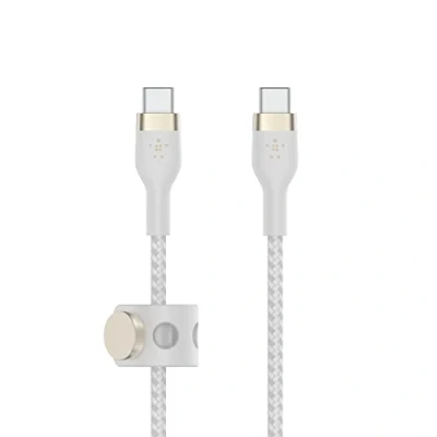Abbildung von Belkin BoostCharge Pro Flex geflochtenes USB C/USB C Ladekabel, IF zertifiziert zum Schnellladen mit Power Delivery PD, iPhone 16, 15, Galaxy S24, Pixel, iPad Pro/Mini, MacBook, 1 m Weiß