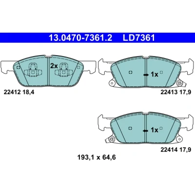 Abbildung von ATE 13.0470 7361.2 Bremsbelagsatz mit akustischer Verschleißwarnung FORD: Focus Mk4 Turnier, Schrägheck, Kuga Mk3
