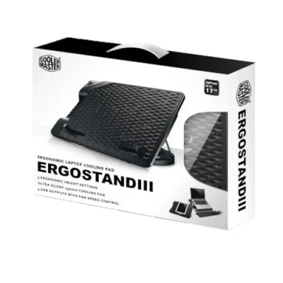 Abbildung von Cooler Master ErgoStand III Ergonomischer Laptop Kühler, 6 höhenverstellbare Stufen, leiser 230 mm Lüfter mit Geschwindigkeitsregelung, Metallgitterplatte Laptops &amp; Tablets bis zu 17&quot;